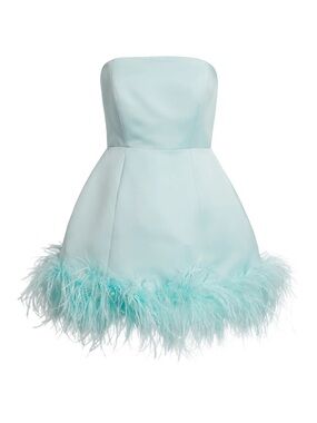 Delfi Collective Ivy Feather Trim Strapless Cocktail Minidress in Mint MSRP $528